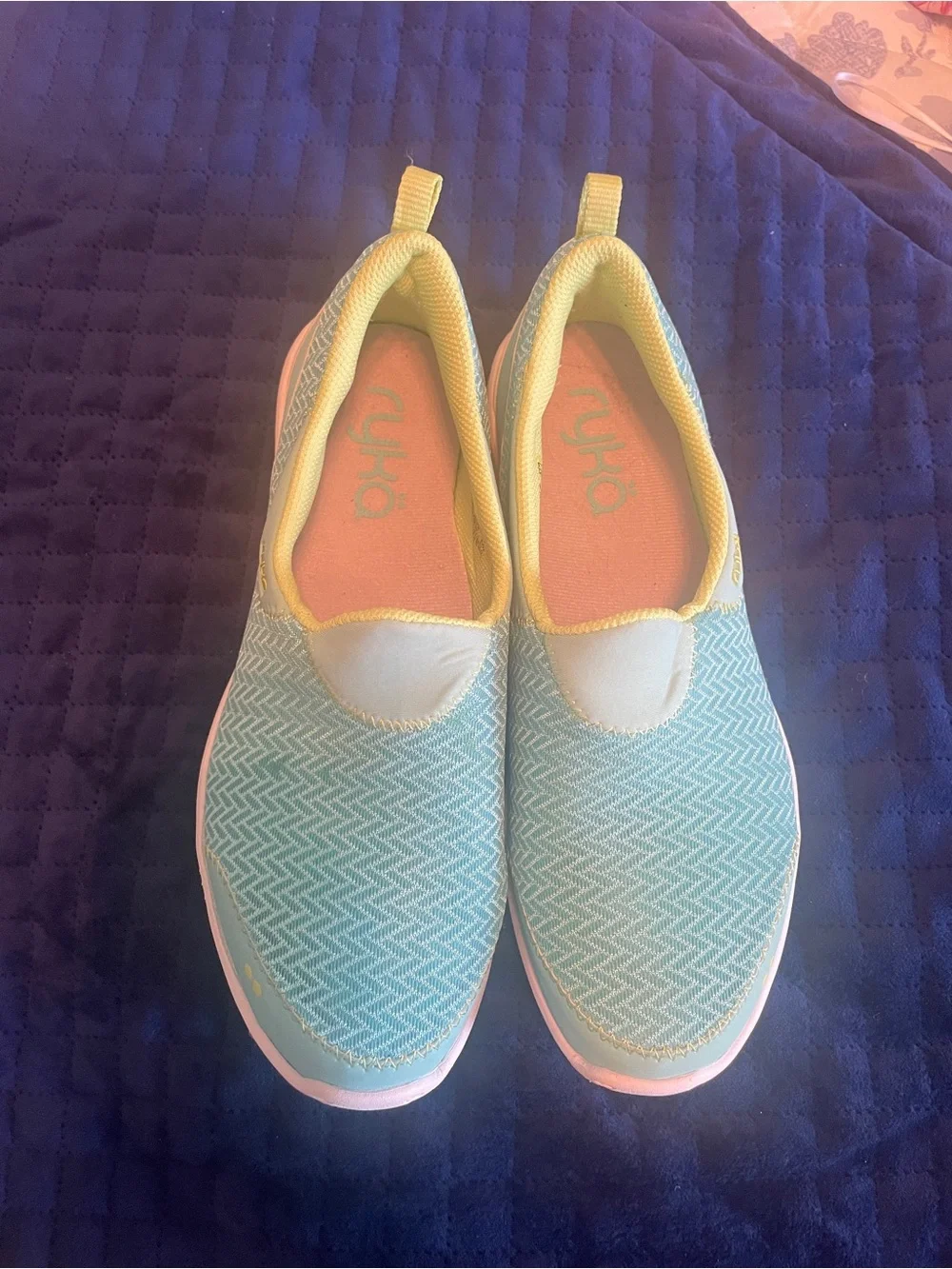 Ryka Hensley Slip-On Sneakers in Light Blue and Yellow-Green Size 8.5 M